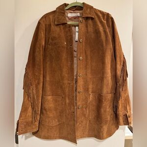 Pilcro Brown Leather Jacket with Fringe